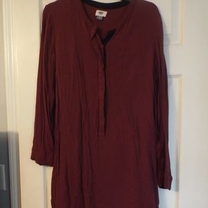 Maroon Midi Long Sleeve Dress